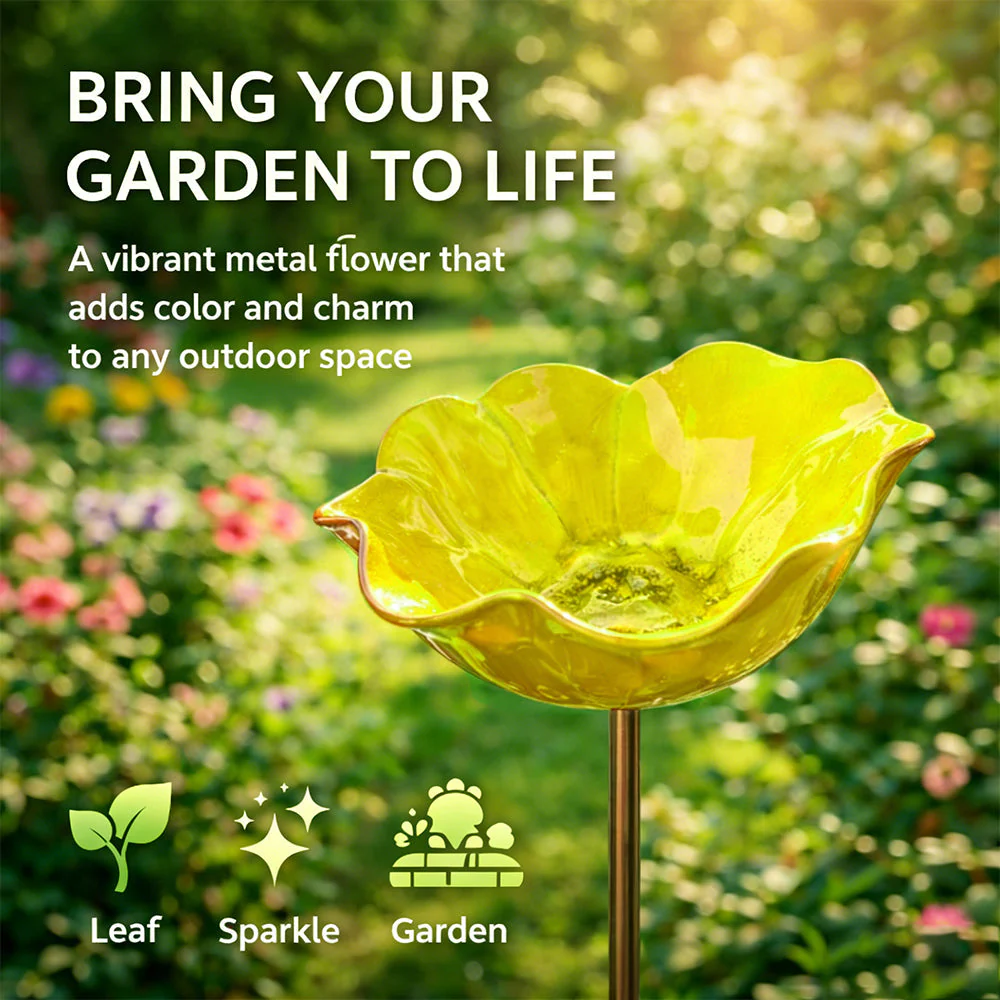 Wravion™ Handmade Metal Flower Garden Stake Bird Bath