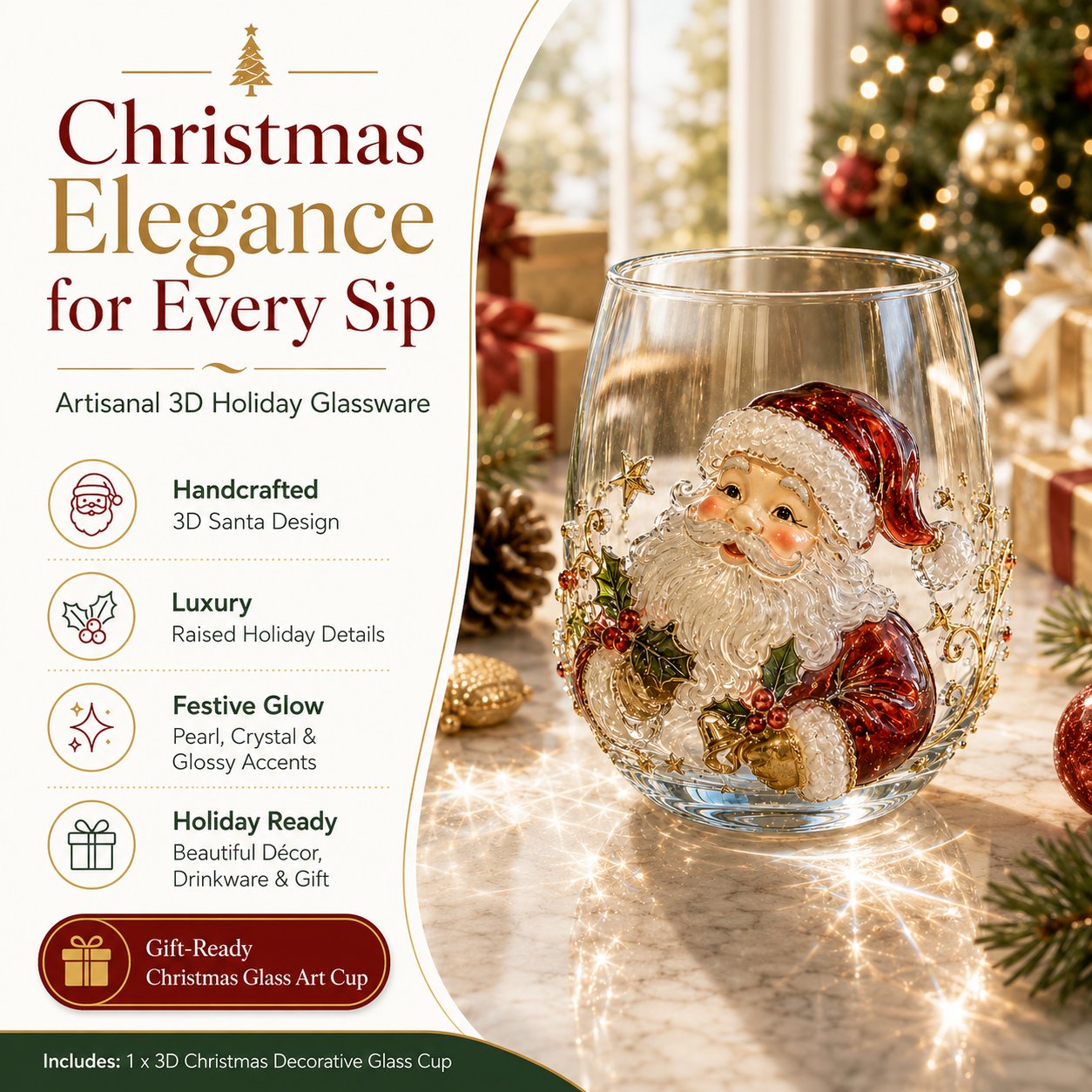 3D Christmas Glass Art Cup