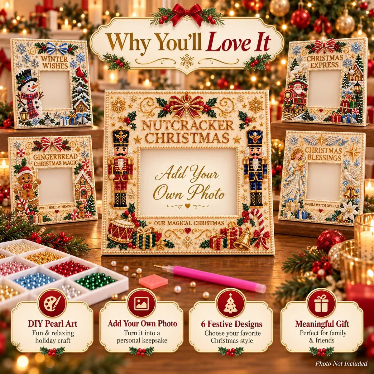 🎄❤️ DIY Christmas Pearl Art Photo Frame – Create Memories Together(📦Buy 2 Free Shipping)