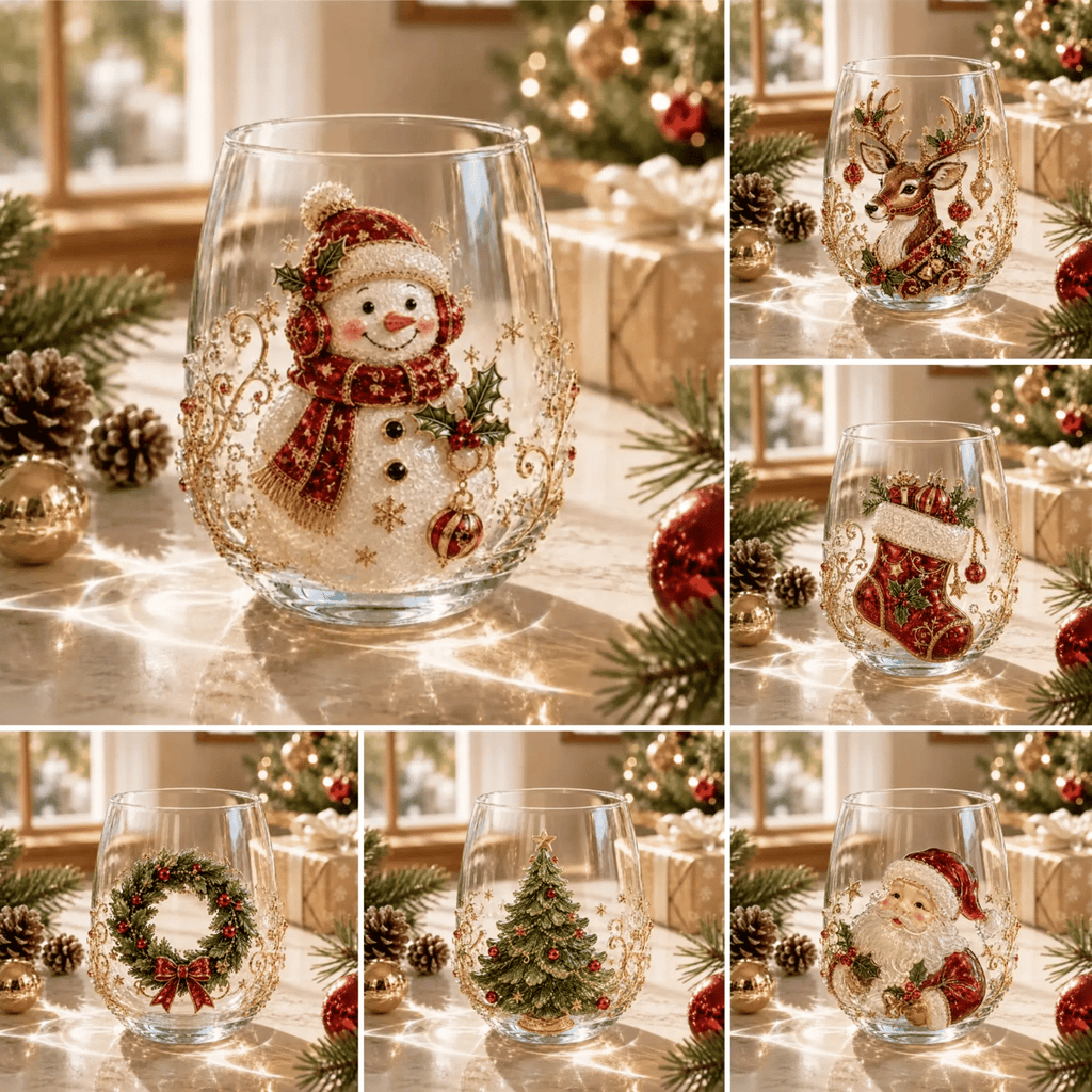 3D Christmas Glass Art Cup