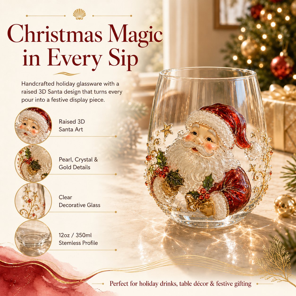 3D Christmas Glass Art Cup