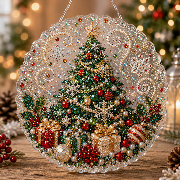 Christmas Pearl Diamond Art Hanging Ornament Kit | Luxury Flocked Canvas with Scratch-Resistant Non-Fading Pearl Beads DIY Handmade Holiday Hanging Decor 🎅💎