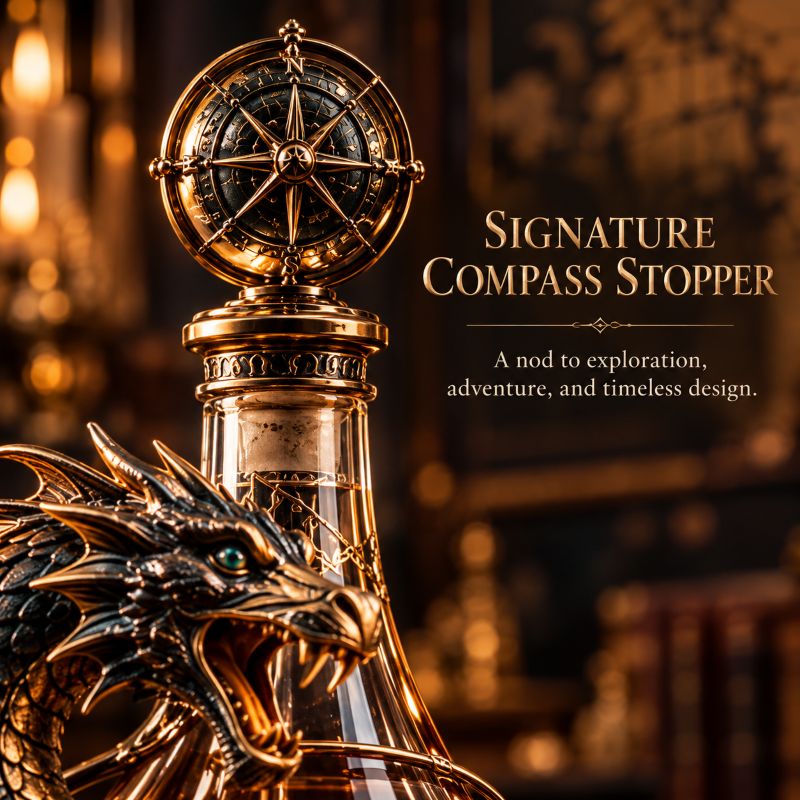 Leviathan Coil Dragon Decanter™ — Whiskey Decanter with Compass Stopper & Sculpted Dragon Design（No liquid included）