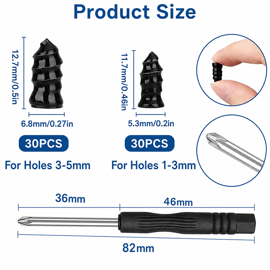 60PCS Self-Sealing Tire Repair Rubber Nails Kit with 2 Sizes