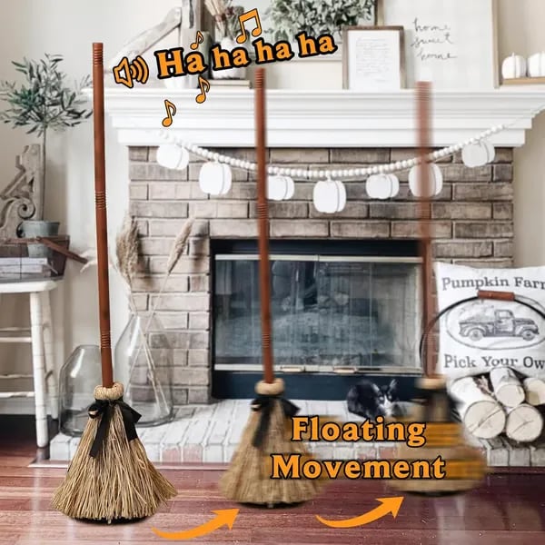 Floating Witch's Broom – Eerie Laughs & Hypnotic Dance at Your Command! 🎃