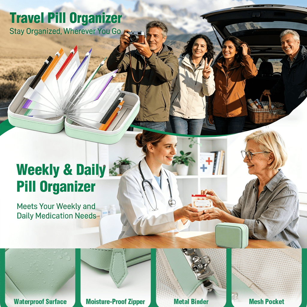 💊 A8 Waterproof Pill Pouch Set – Large Weekly Travel Medicine Organizer