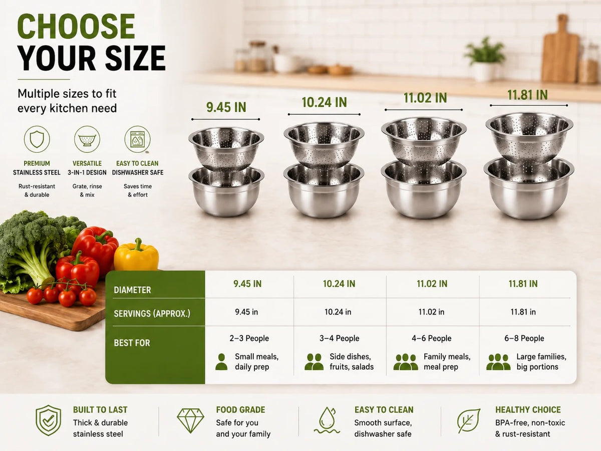 🔥Hot Sale 50% OFF 🎁3-in-1 Stainless Steel Kitchen Prep Set – Grater, Colander & Mixing Bowl