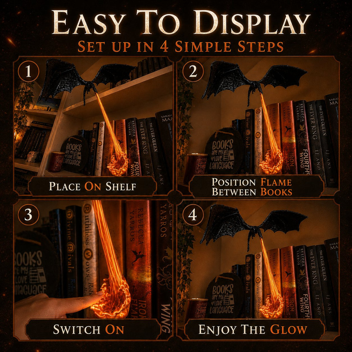 🔥Last Day 49% OFF - 🐉Light-Up Dragon Fire Bookshelf Lamp