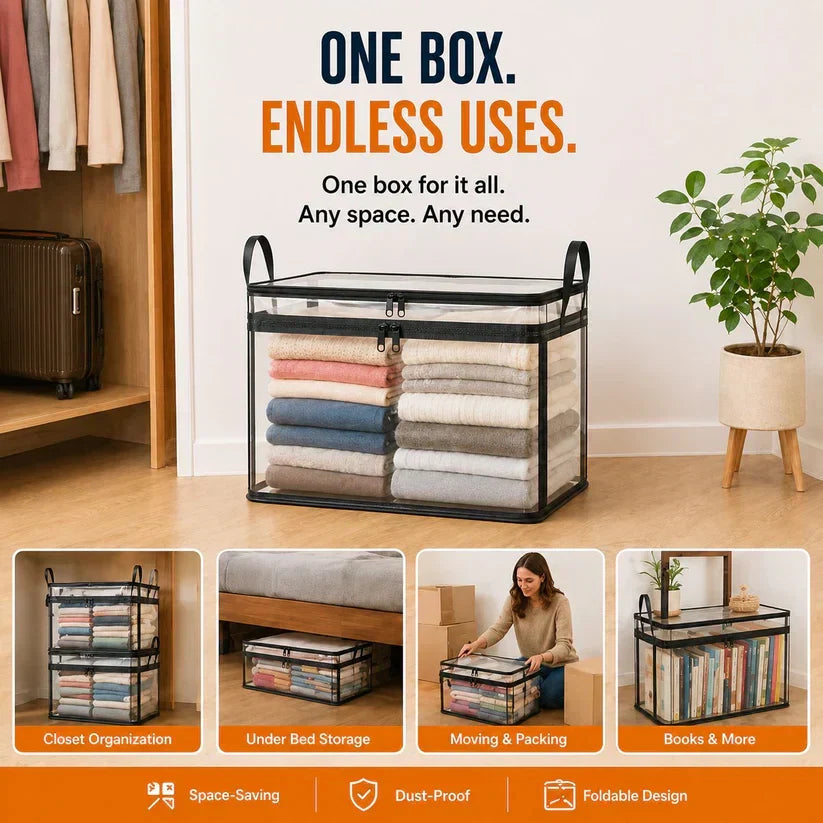 Portable Large Heavy-Duty Thick Plastic Clear Storage Box with Hinged Lid | Home, Travel & Camping