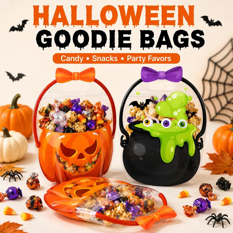 🔥LAST DAY Save 50%🔥Halloween Treat Bags with Handles– Pumpkin & Witch’s Cauldron Goodie Bags