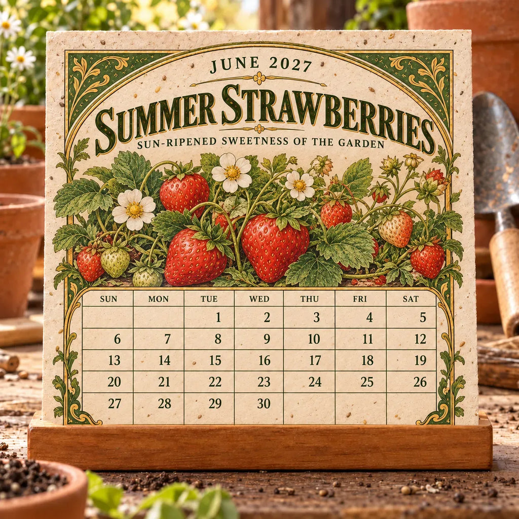 🌱 2027 Heirloom Garden Plantable Seed Calendar | 12 Plantable Months with Vintage Botanical Art & Wooden Stand 🌼