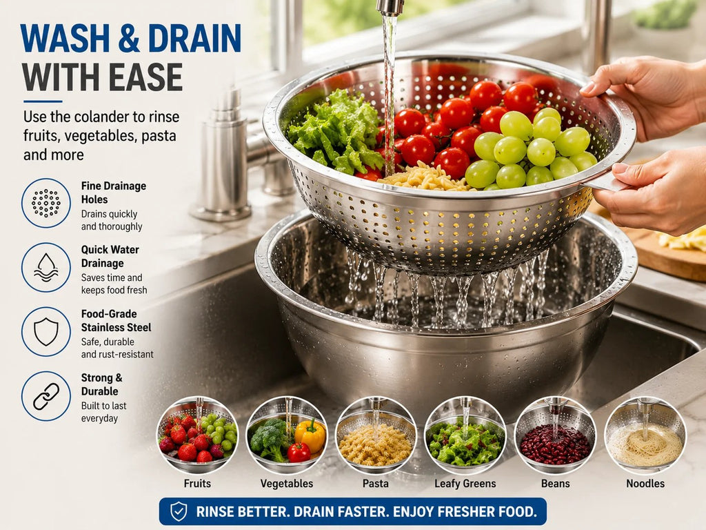 🔥Hot Sale 50% OFF 🎁3-in-1 Stainless Steel Kitchen Prep Set – Grater, Colander & Mixing Bowl