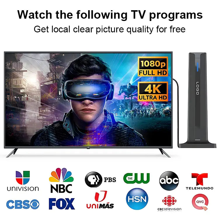 Digital TV Antenna for Smart TV Indoor,2026 TV Antenna with 5M Stick Base, 360°&Long Range Reception 4K HDTV Antenna for Local Channels
