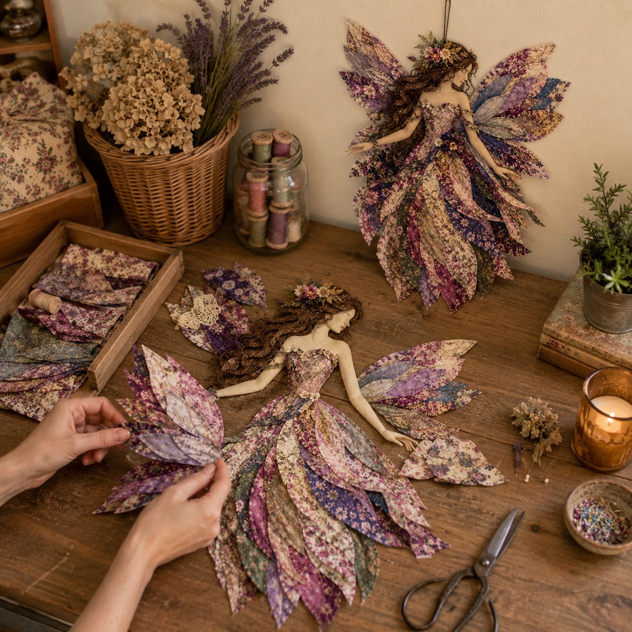 Premium Fairy Patchwork DIY Kit | High-Quality Layered Fabric with Floral Wings DIY Handmade Fantasy Wall Decor ✨