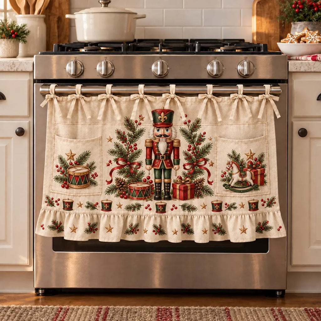 🎄 Christmas Kitchen Tie-On Skirt | Festive Holiday Designs with Pockets & Ruffled Trim ✨