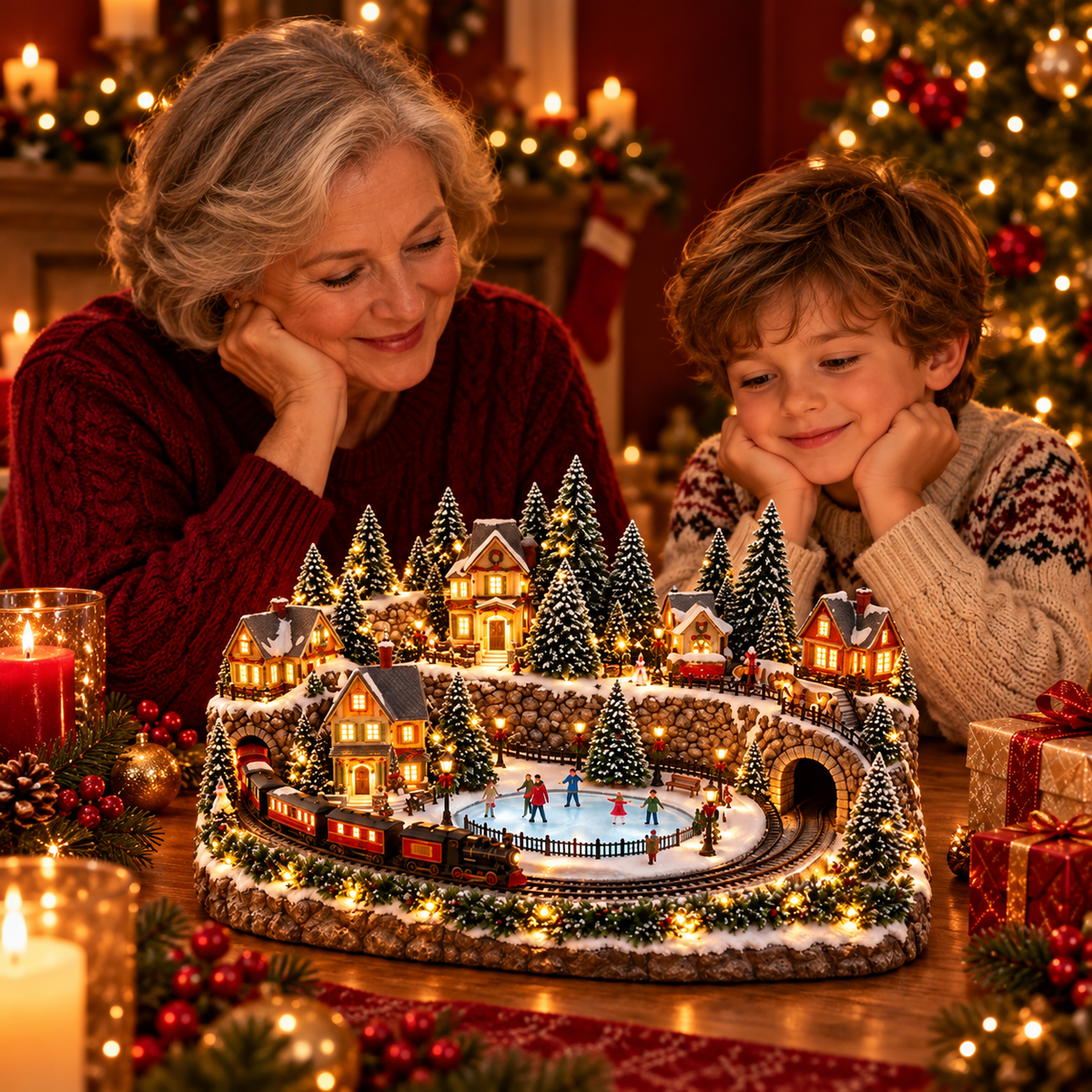 🔥 Animated Holiday Train & Ice Rink Scene ✨
