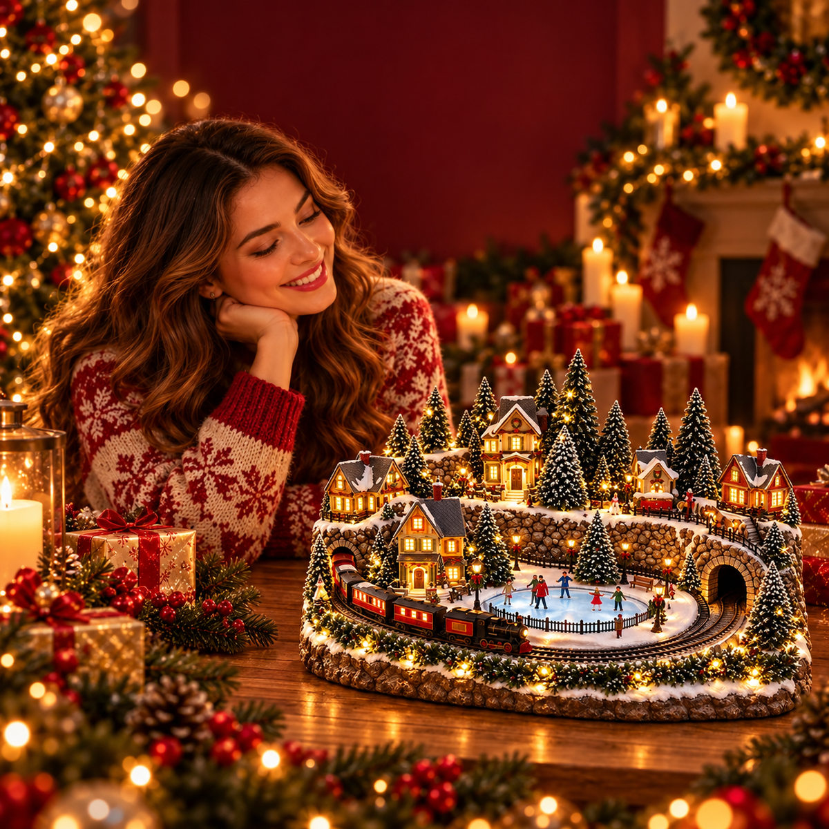 🔥 Animated Holiday Train & Ice Rink Scene ✨