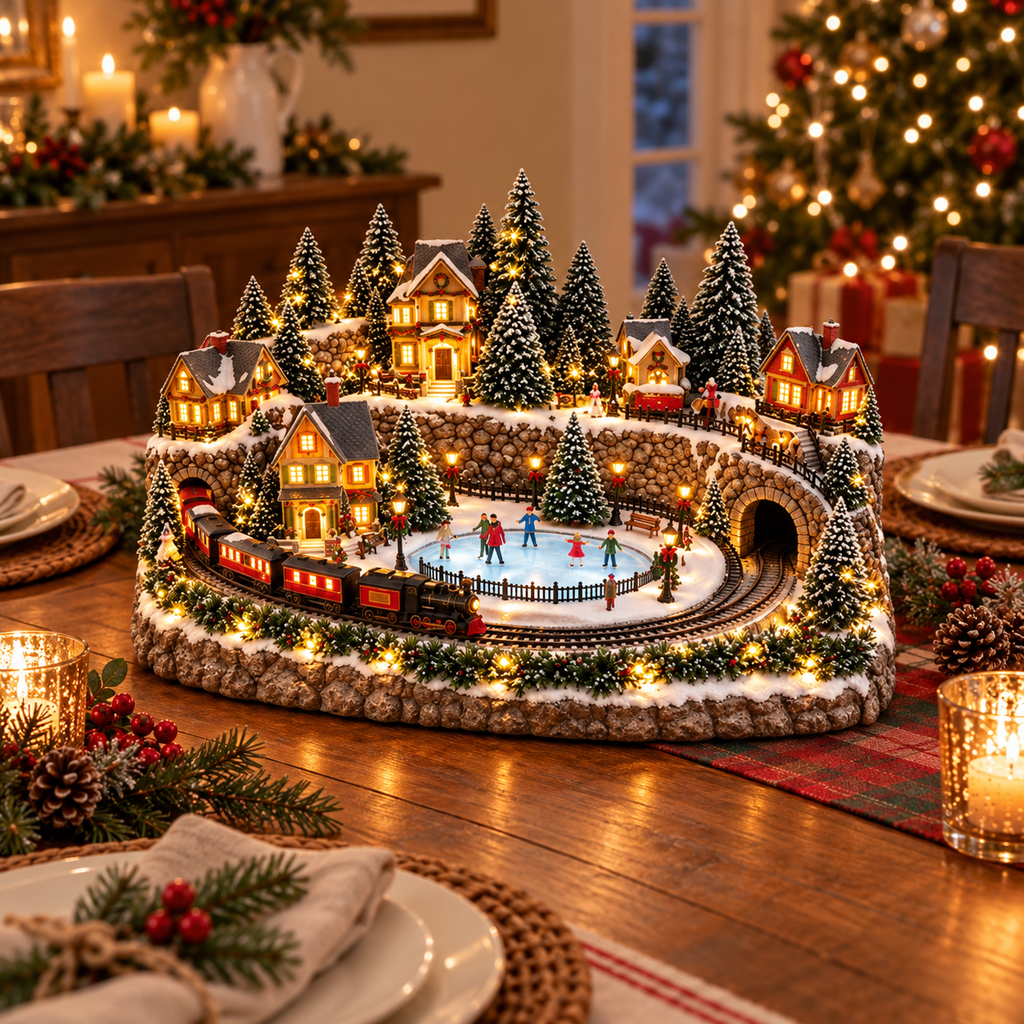 🔥 Animated Holiday Train & Ice Rink Scene ✨