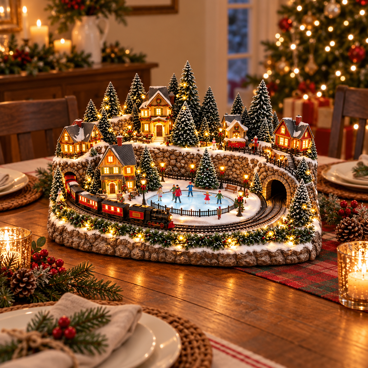🔥 Animated Holiday Train & Ice Rink Scene ✨