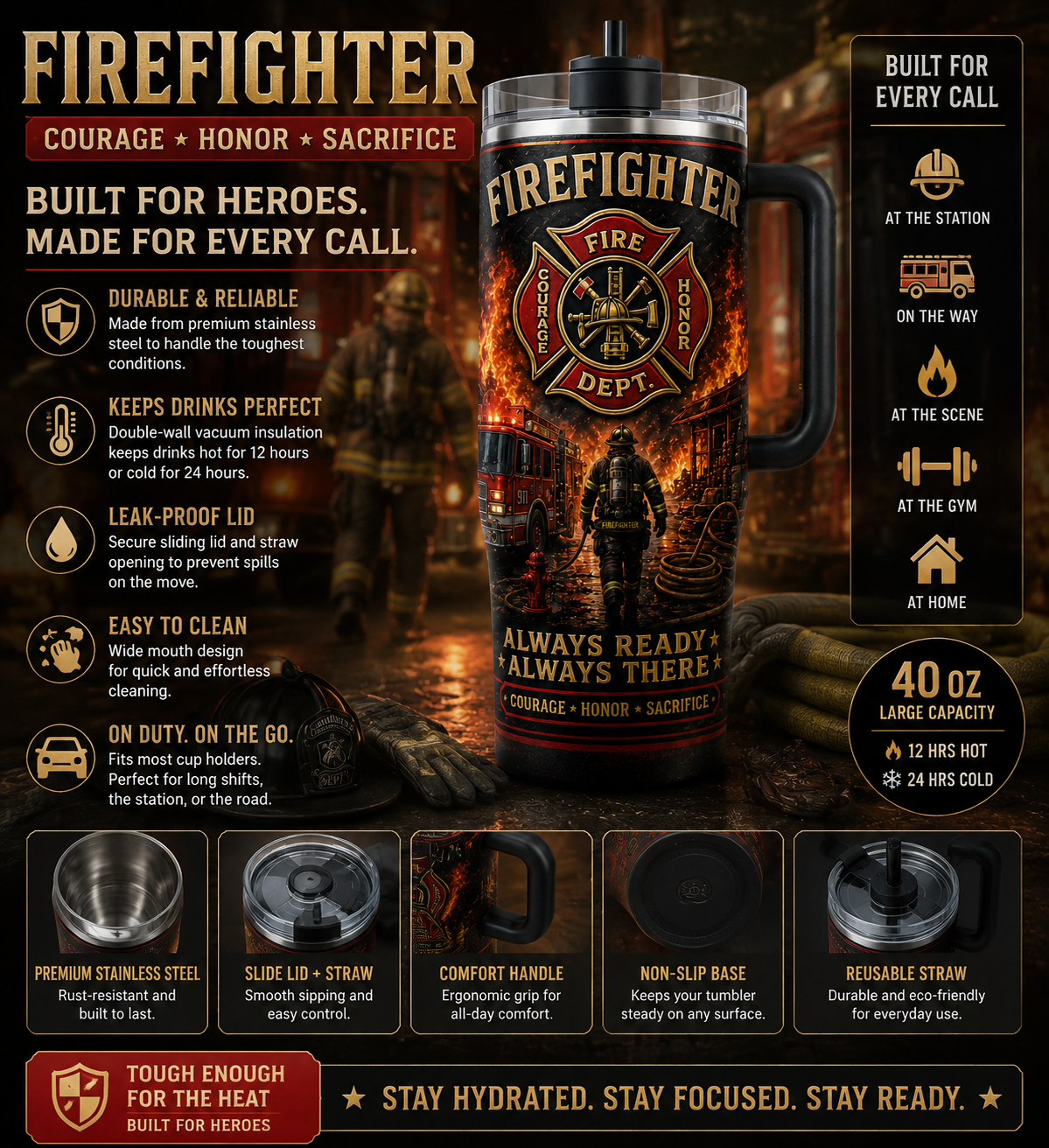 Firefighter Courage Honor Sacrifice Stainless Steel Tumbler -