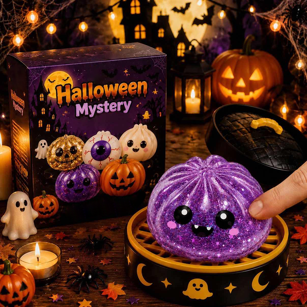 Cute Halloween scary ghost Maruko squeeze toy set, portable stress-relief hand squeeze toys