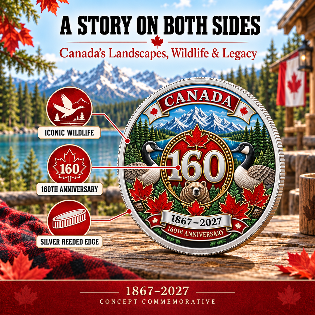 🍁 Canada 160th Anniversary Heritage Coin | Two-Sided 3D Wildlife Design