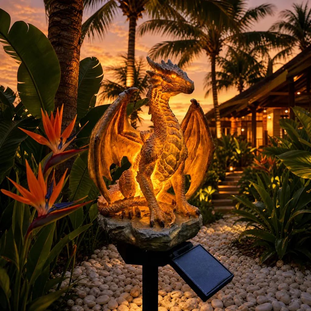 Solar Dragon Garden Statue Light – Golden Ember Fantasy Outdoor Decor