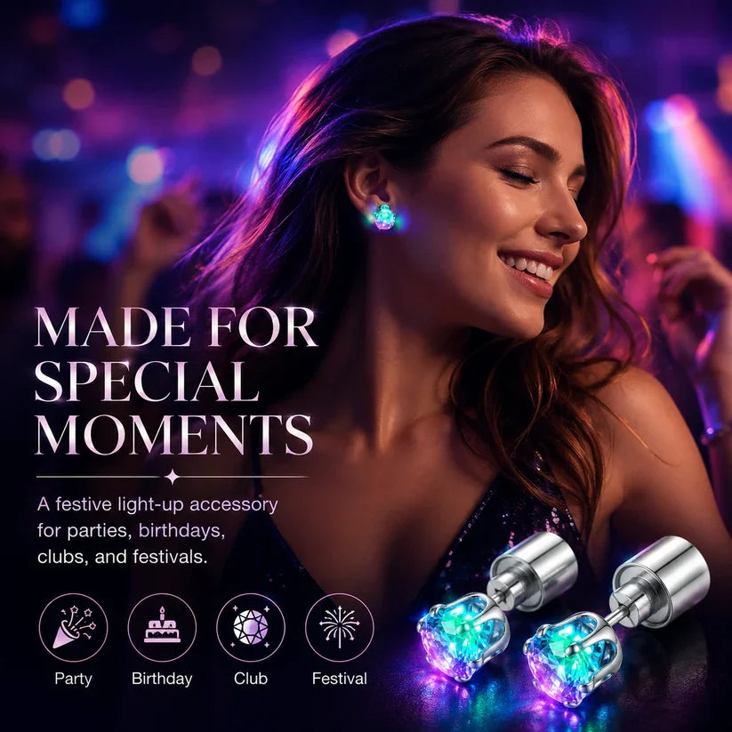 LED Light Up Crystal Stud Earrings – Colorful Glow, Unisex Party Style