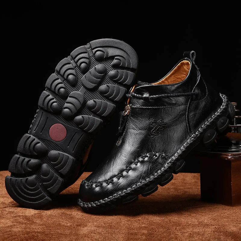 Mens Hand Stitching Non-Slip Soft Sole Genuine Leather Ankle Chukka Boots