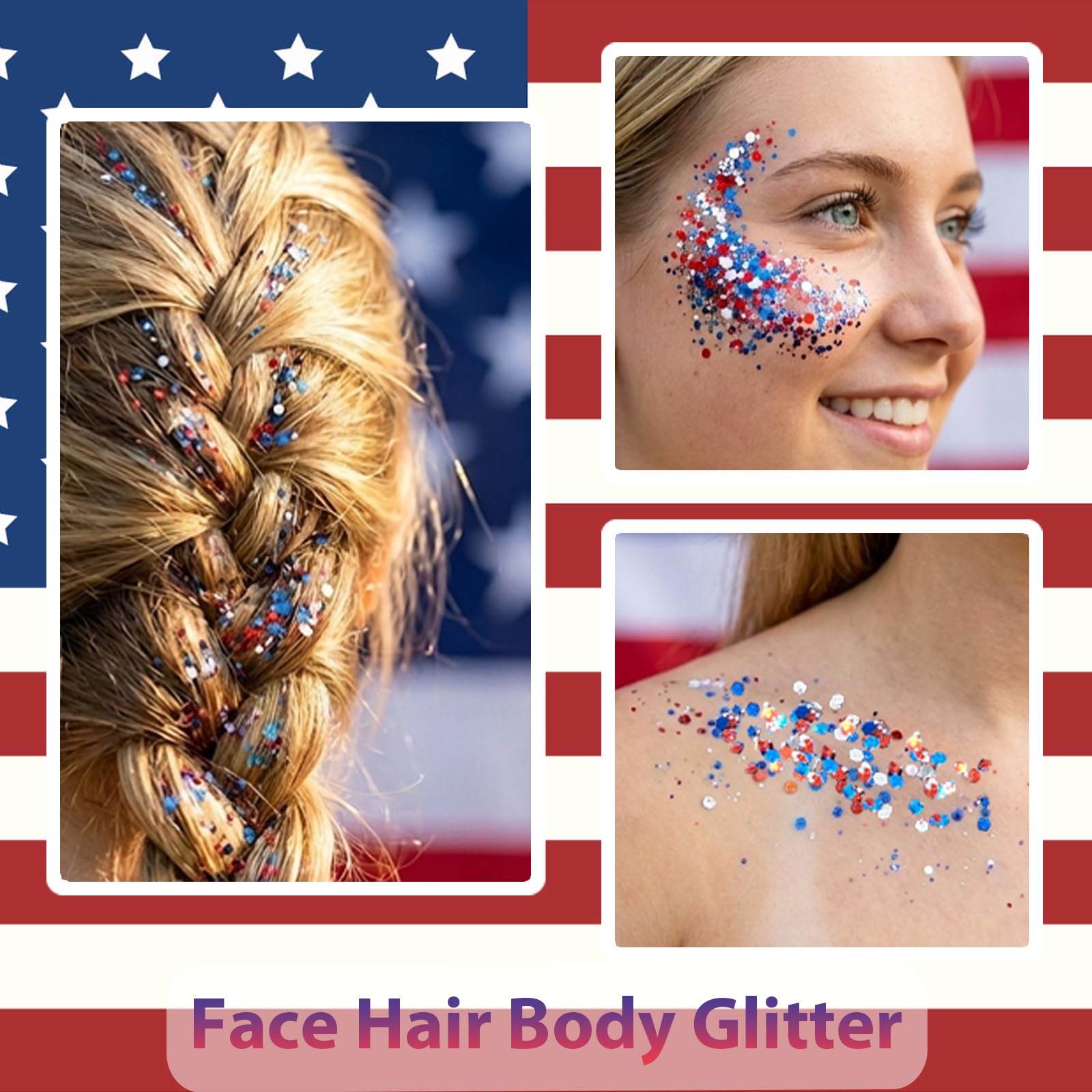 🦅4th of July Glitter Stick✨Red, White & Blue Body & Hair Sparkle.