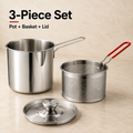 Personal Mini Deep Fryer Set – Stainless Steel Pot with Lift-Out Draining Basket & Food Tongs