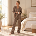 Women's De Rong Pajamas, New Collection, Leopard Print Cardigan with Turn-Down Collar