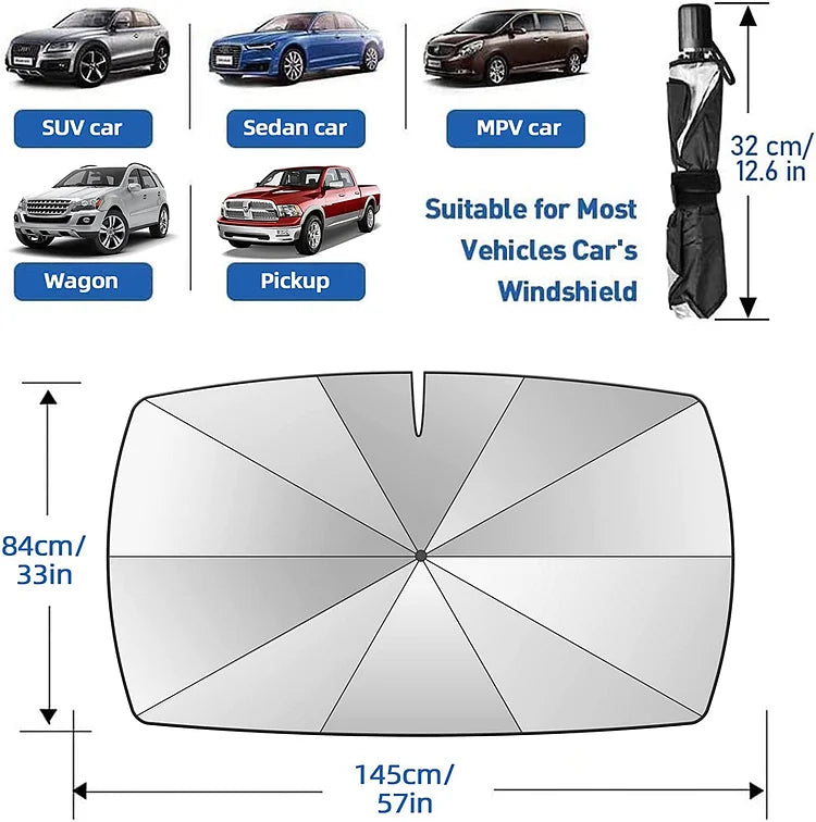 Car Windshield Sun Shade Umbrella – 360° bendable handle, no scratches.✨