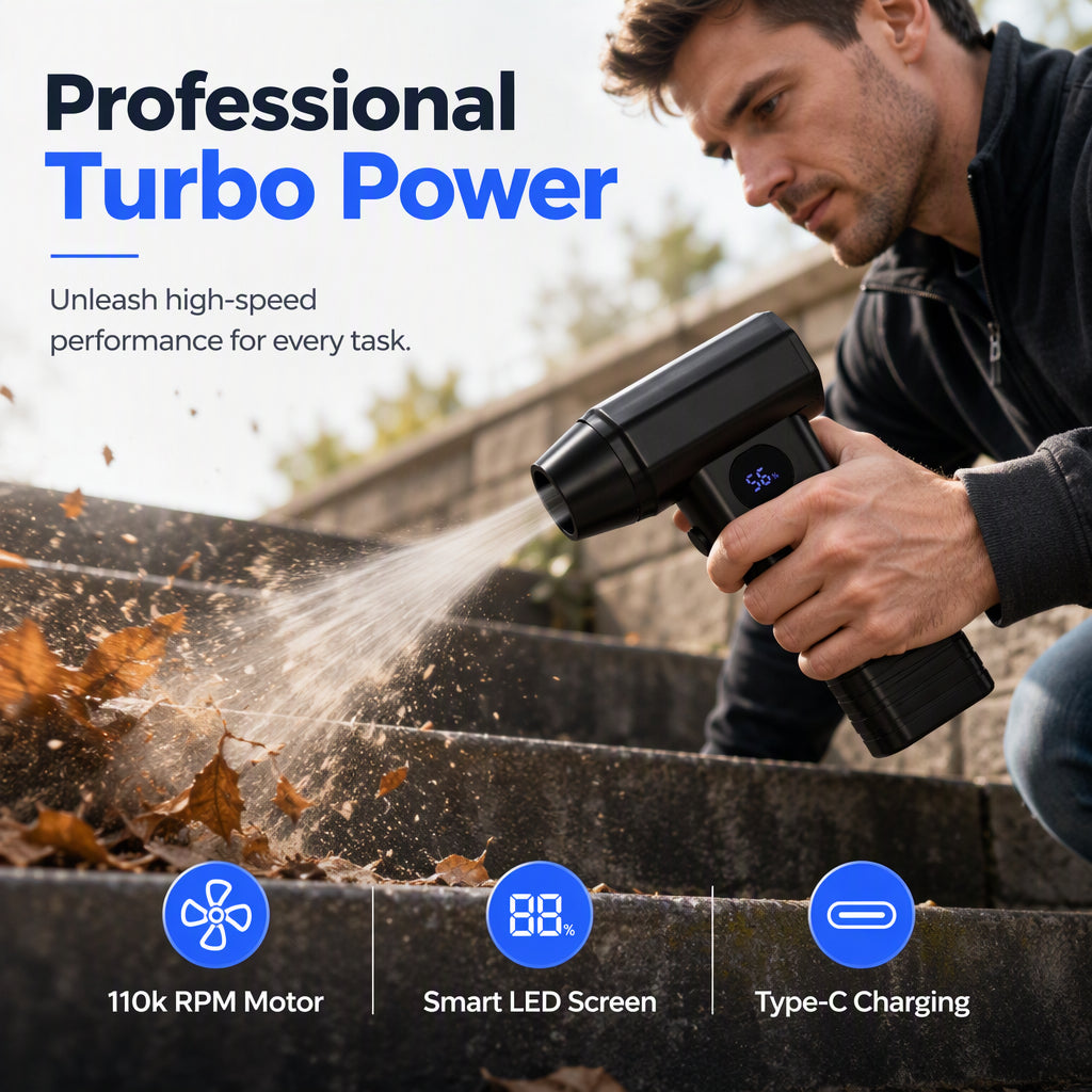 💨Cordless Mini Turbo Blower - Powerful Airflow for Leaves, Dust & Light Snow!