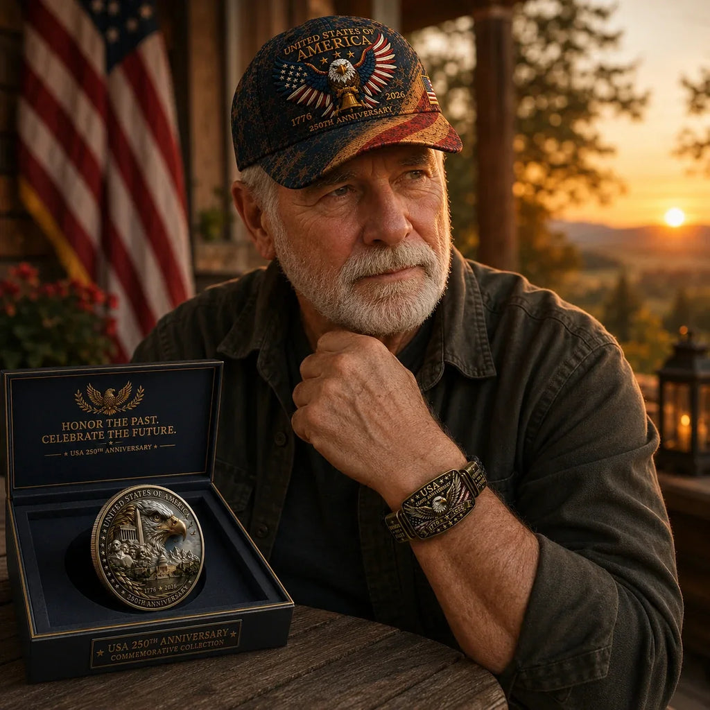 Anniversary Patriotic Eagle 3-Piece Gift Set – Embroidered Cap, Coin & Bracelet