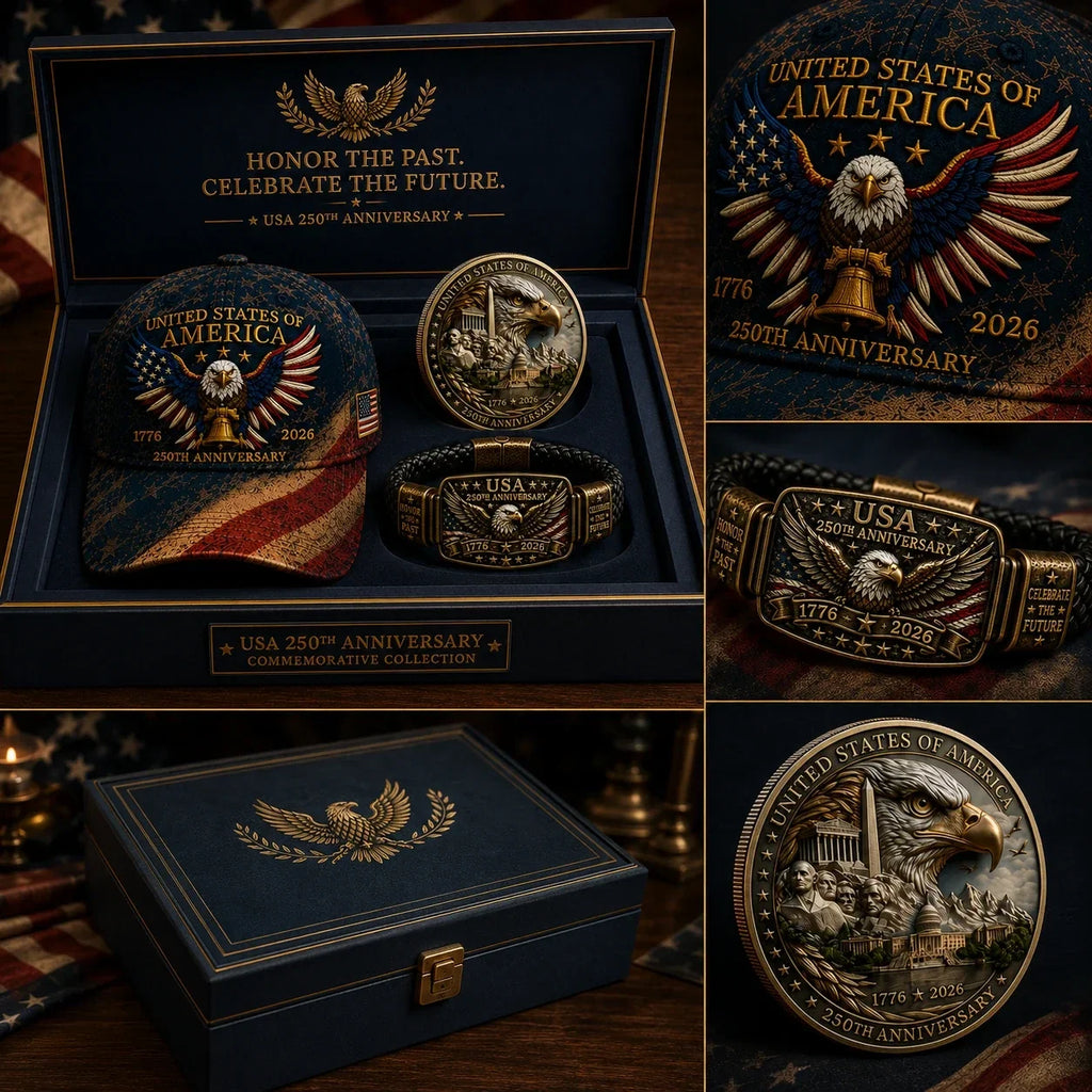 Anniversary Patriotic Eagle 3-Piece Gift Set – Embroidered Cap, Coin & Bracelet